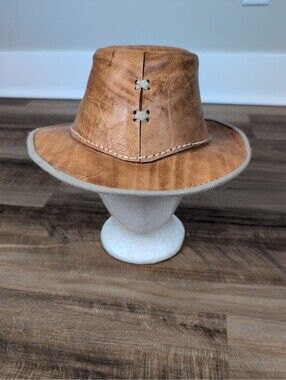 Leather Cowboy Hat Brown Handcrafted Leather  Hat Western Style Leather Aussie